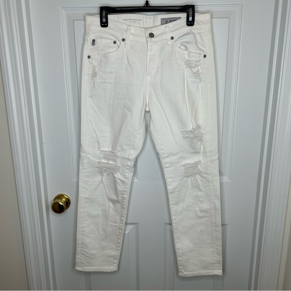 AG Adriano Goldschmeid Ex-Boyfriend Slouchy Slim White Distressed Jeans Size 27R